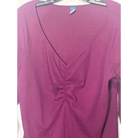 Old Navy T Shirt Women's Plus Size 2X Winter Wine Long Sleeve Slim Cinched Rib - Picture 3 of 8